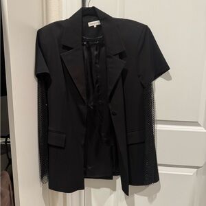 WeWoreWhat Black Short-Sleeve Blazer with Mesh Detail